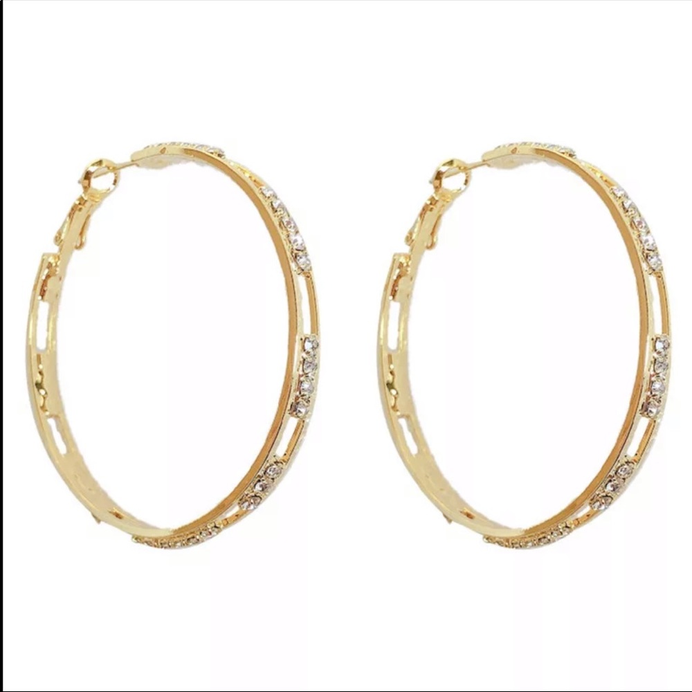 Beautiful Yellow Gold Plated Round Hoop Earrings - Picture 2 of 6